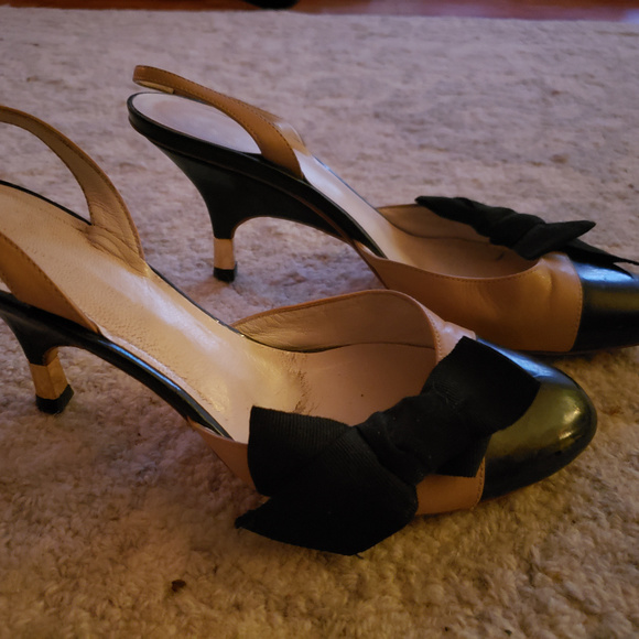 Classic MaryJane Holiday Shoe Guiseppi Zinotti Tan w/ Blk Patent Heel& Bow Sz:37 - Picture 8 of 8
